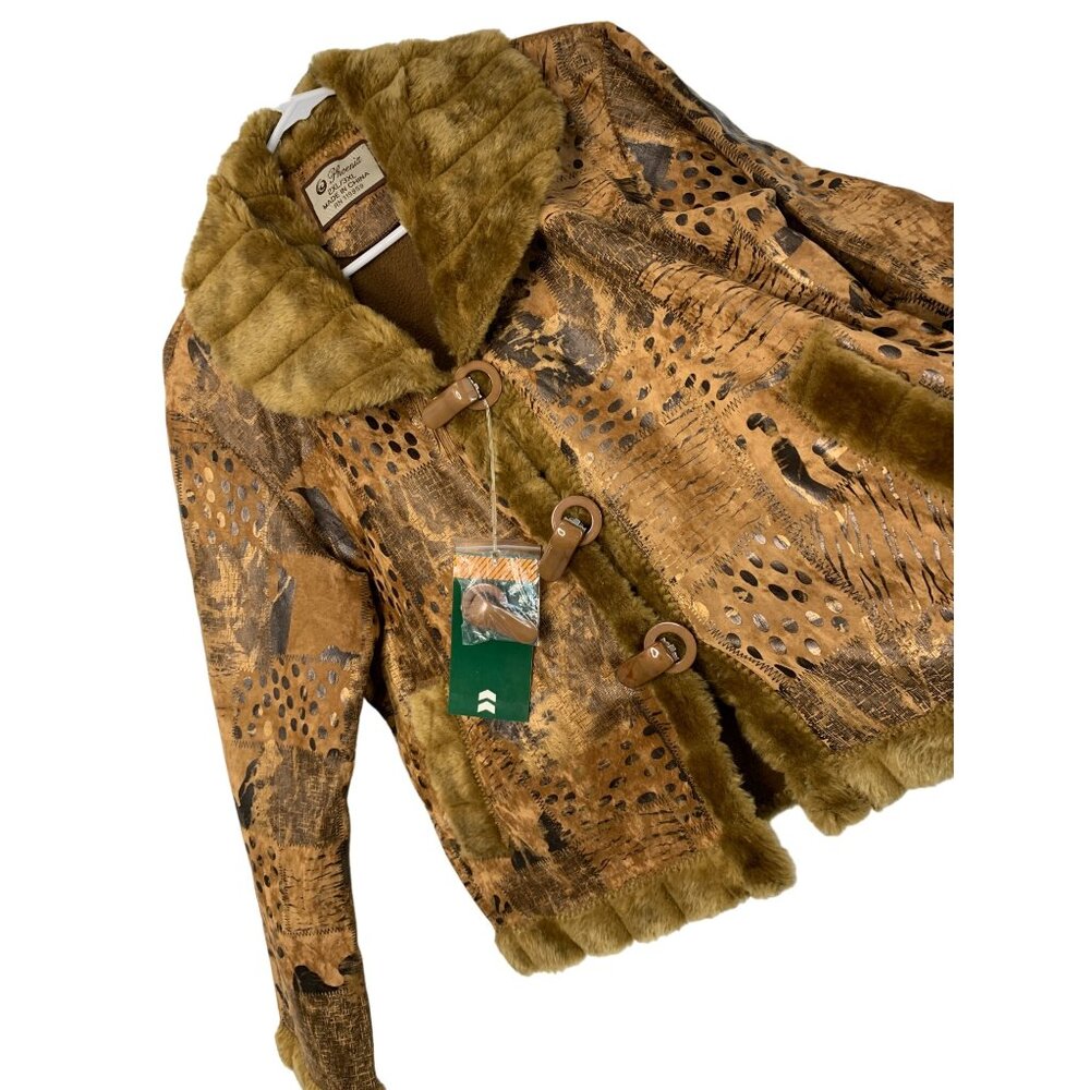 Rare Tribal Phoenix Faux Suede Fur Fleece Lined Jacket XL Animal Print 7201 NWT